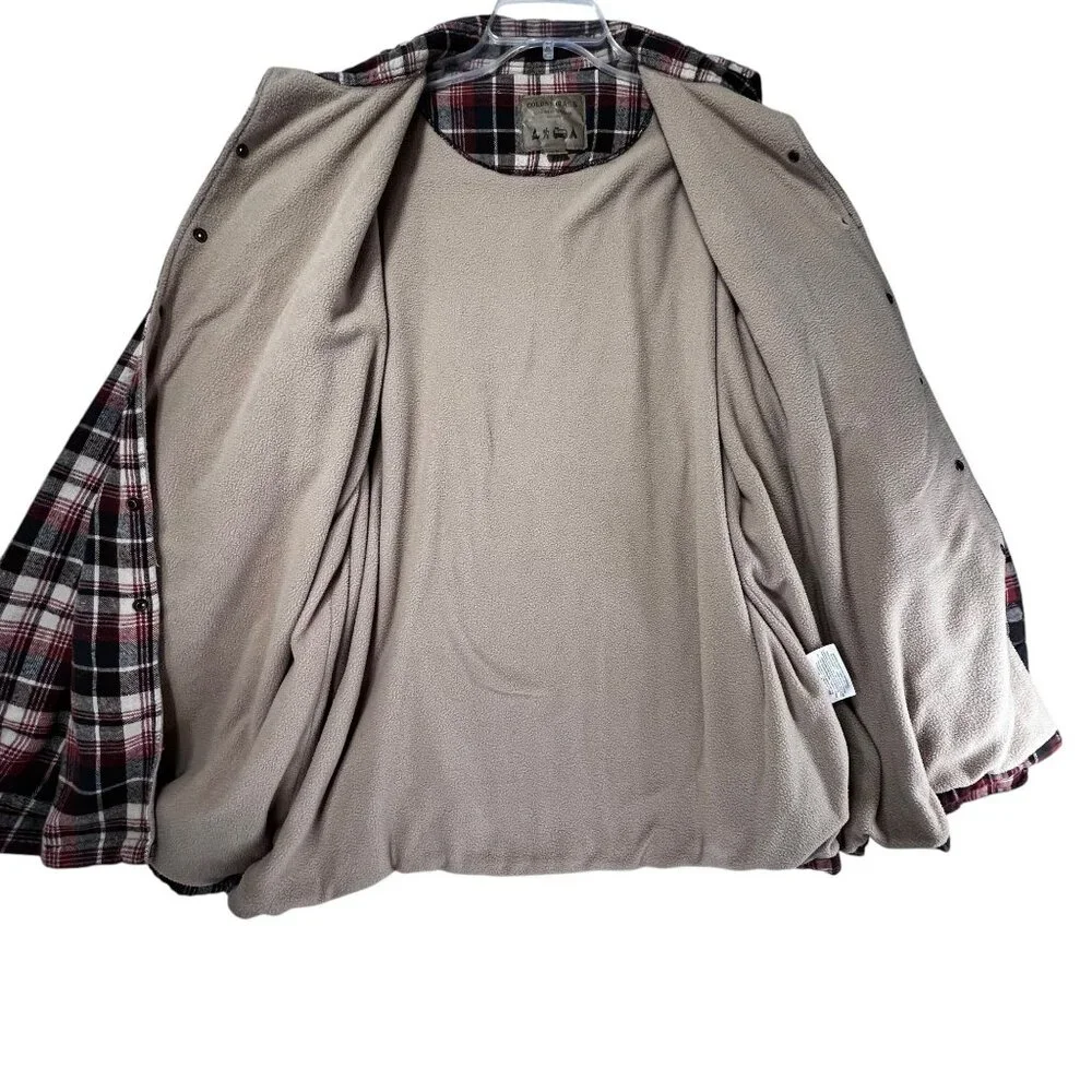Cold Storage Mens Red Black Plaid Flannel Shirt Jacket Fleece Shacket XL Snaps